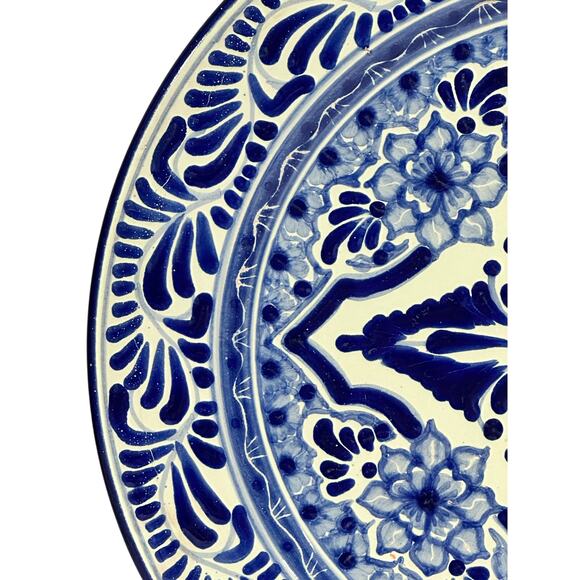 Talavera Puebla Pottery Mexico Cobalt Blue White 12" Charger Plate-Design D - Picture 3 of 8